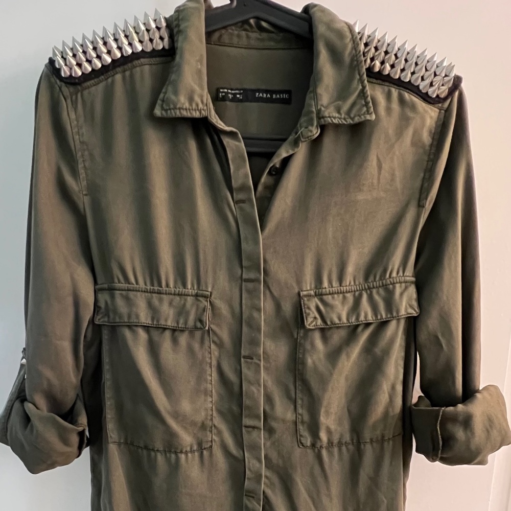 ZARA oversized military shirt with studded epaulets